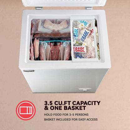 WANAI 5.0 Cubic Feet Chest Freezer Large Home Deep Freezers Black Top Door with Removable Basket