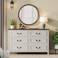 LainTene Dresser for Bedroom, Farmhouse White Dresser with Antique Handles, Vintage 6 Drawers Dresser, Chest of Drawers Storage Cabinet for Living Room, Entryway