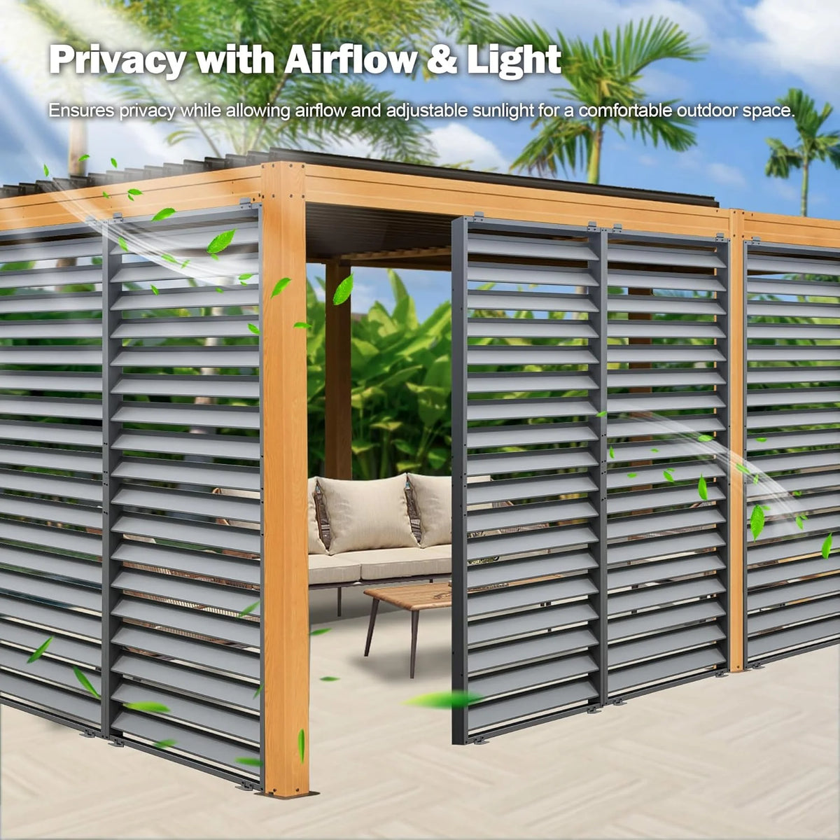 TOTAL Outdoor Waterproof Aluminum Privacy Screen for Louvered Pergolas, UV Resistant, Wind Blocking, Gray (Pergola Not Included)