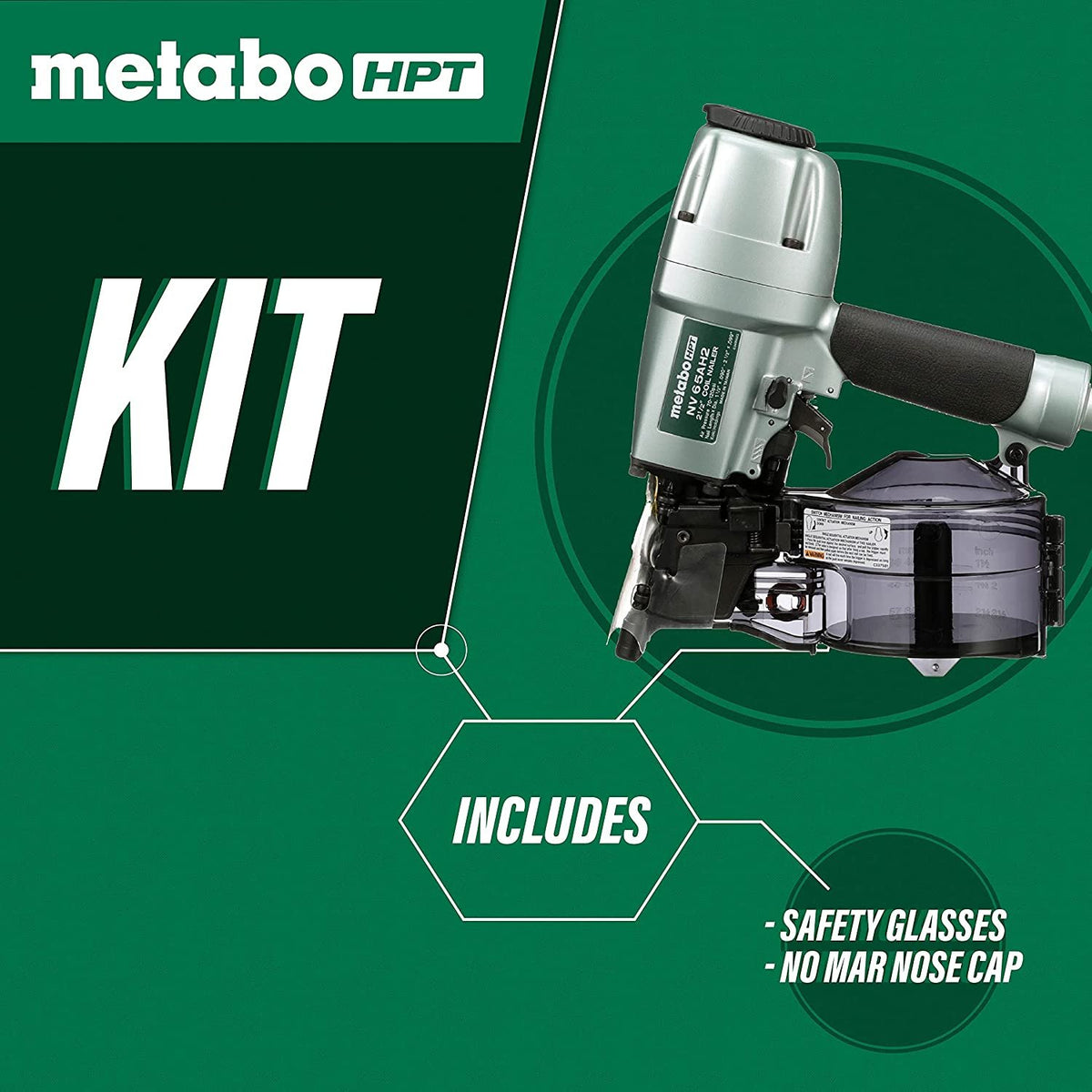Metabo HPT Coil Siding Nailer, 1-1/2 inch to 2-1/2 inch Siding Nails, Side load, Tilt Bottom Magazine NV65AH2