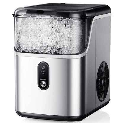 Simzlife Nugget Ice Maker Countertops, 35.9lbs Per Day Portable Pebble ice machine, Crushed Sonic ice maker with Soft Chewable Ice for Home, Party, RV, Camping, Stainless Steel Silver