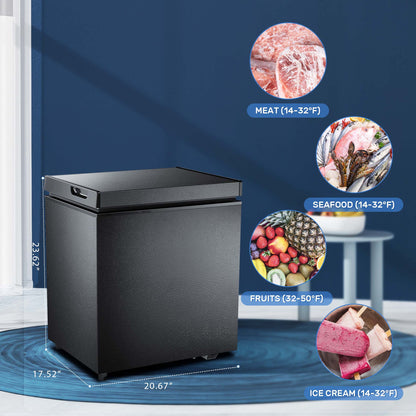 Auseo 2.5 cu. ft. Chest Freezer with 2 baskets Free Standing Top open Door Deep Compact Freezer Suitable for Home/RV/Kitchen/Office-Black