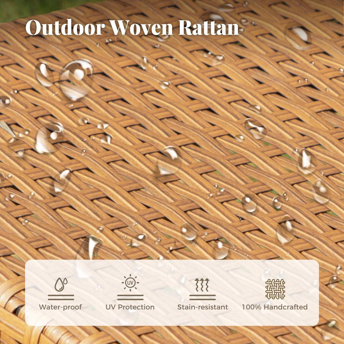 MF Studio 4-Piece All-Weather Rattan Patio Furniture Set, Outdoor Conversation Set with Wood Table, Brown and Beige