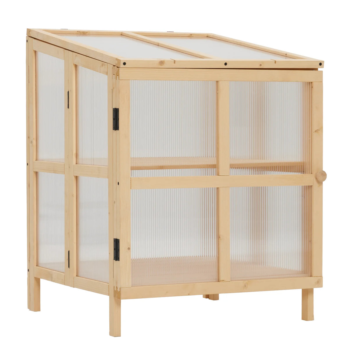 Youmumeub Wooden Cold Frame Greenhouse, 2-Tier Raised Garden Planter with Polycarbonate Panels for Season Extension, Foldable, Natural Wood