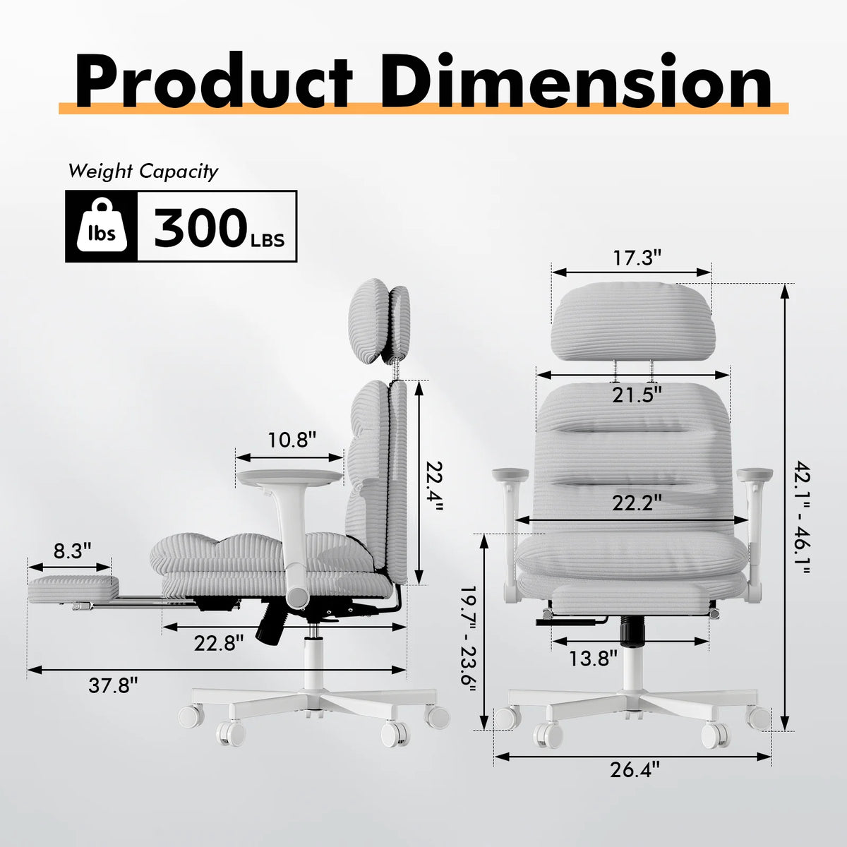Solfway Criss Cross Chair with Wheels & Flip-up Arms, Executive Office Chair with Foot Rest, Swivel Cross Legged Office Chair, White Corduroy Fabric Comfy Computer Desk Chair, Vanity Chair for Home