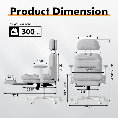Solfway Criss Cross Chair with Wheels & Flip-up Arms, Executive Office Chair with Foot Rest, Swivel Cross Legged Office Chair, White Corduroy Fabric Comfy Computer Desk Chair, Vanity Chair for Home