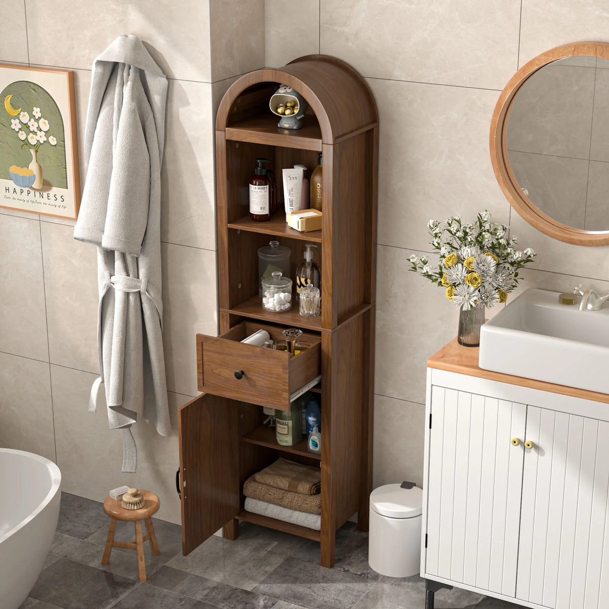 Fiogmub Tall Bathroom Storage Cabinets with Doors and Shelves, Narrow Tall Linen Cabinet with Drawer