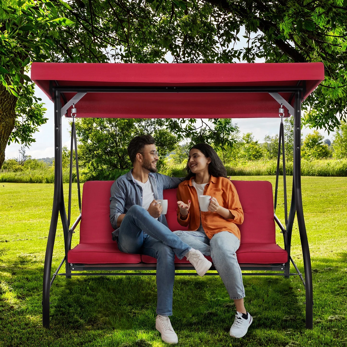 Arlopu 3 Person Porch Swing Outdoor Converting Canopy Swing Glider with Canopy