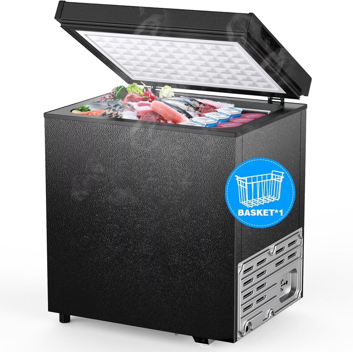 Crzoe 1.8 Cu.Ft Chest Freezer with Removable Basket and Bottom Defrost Water Drain Freestanding Mini Freezer with Adjustable 7 Thermostat for Home/Apartment, Black