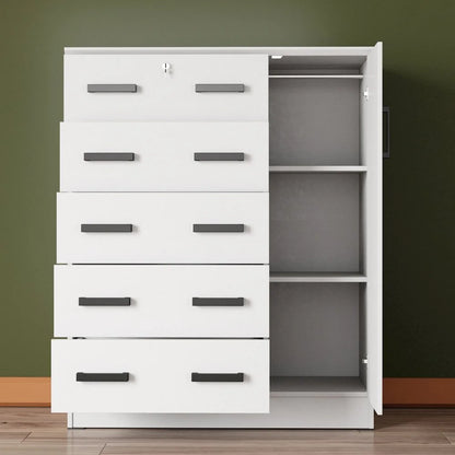 Better Home Products JCF Sofie 5 Drawer Wooden Tall Chest Wardrobe in Mahogany