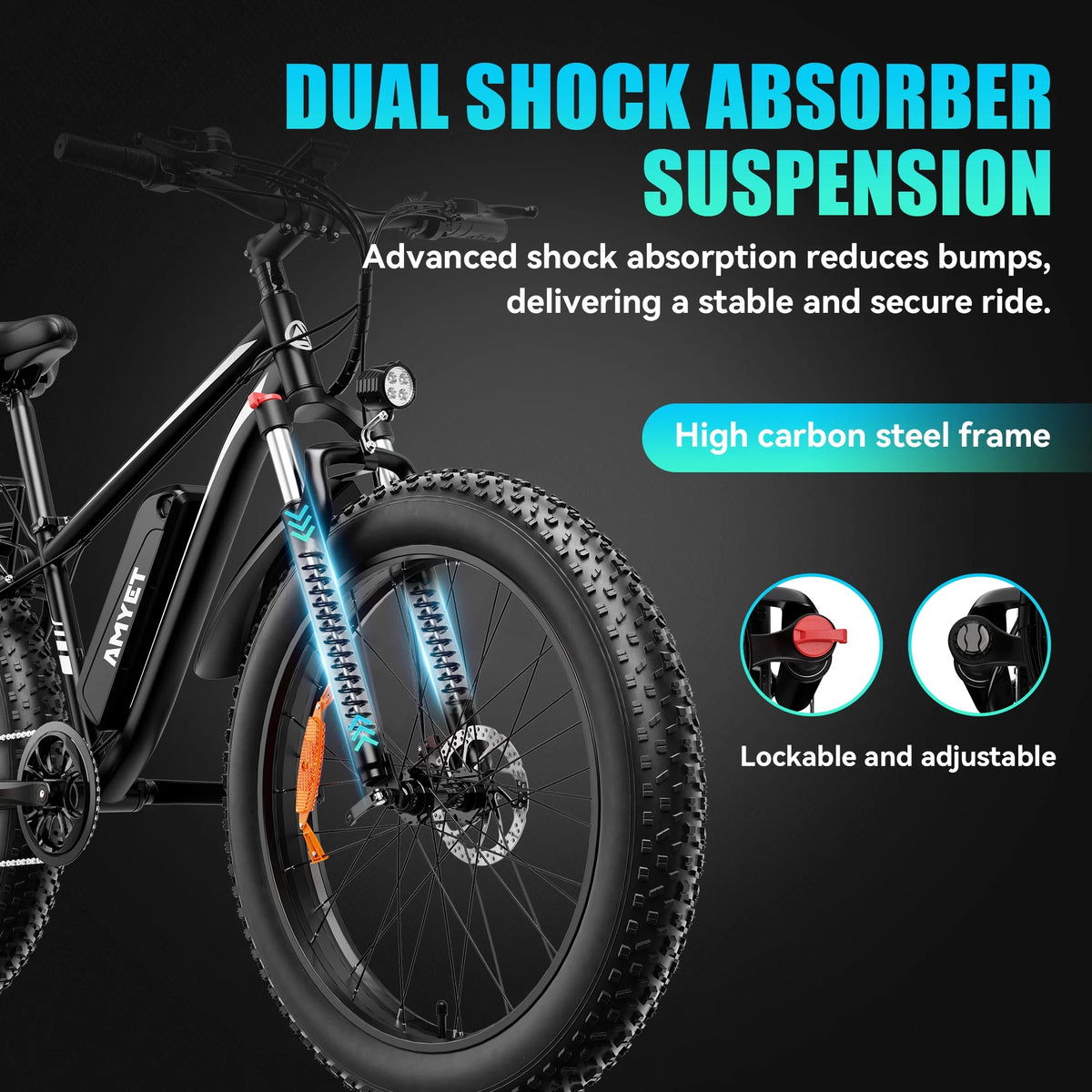AMYET EB26 Electric Bike for Adults, 26*4.0 Fat Tire E-Mountain Bicycle,Peak 1500W Motor 48V 15Ah 7-Speed Ebike UL2849