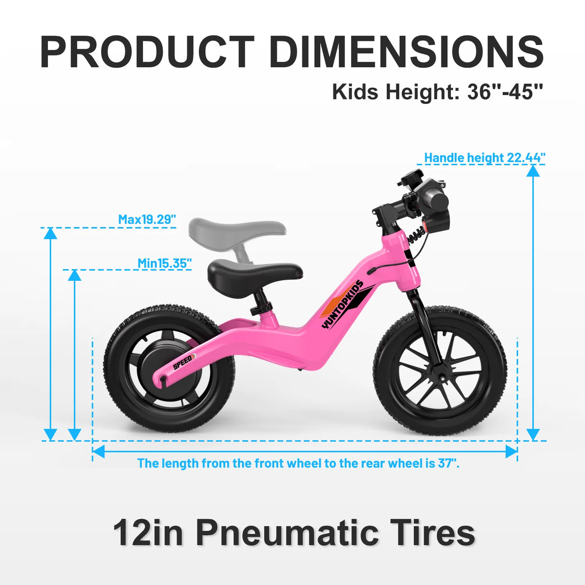 YunTopKids Electric Balance Bike for Kids, 150W Electric Bike for Kids with12 inch Pneumatic Tire, Adjustable Seat, Up to 5.6 Miles Electric Bike for Kids Ages 3-5,Black