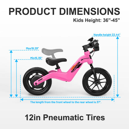 YunTopKids Electric Balance Bike for Kids, 150W Electric Bike for Kids with12 inch Pneumatic Tire, Adjustable Seat, Up to 5.6 Miles Electric Bike for Kids Ages 3-5,Black
