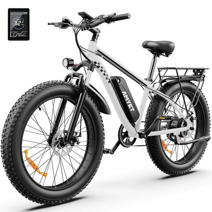 AMYET EB26 Electric Bike for Adults, 26*4.0 Fat Tire E-Mountain Bicycle,Peak 1500W Motor 48V 15Ah 7-Speed Ebike UL2849