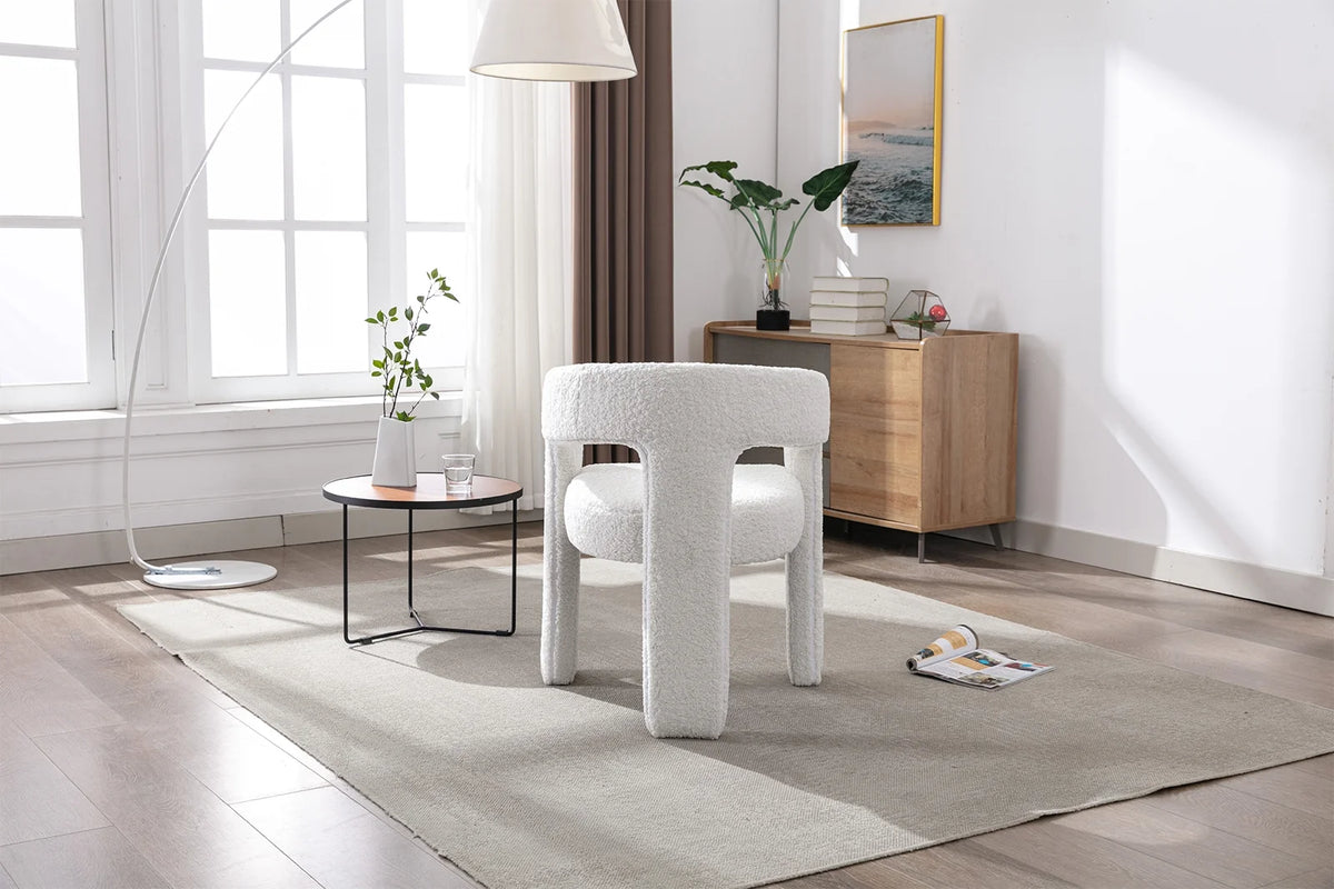 Guyou Modern Sherpa Upholstered Dining Chair, Cute Barrel Side Armchair Kitchen Chair with Armrests and Back for Living Room Dining Room Bedroom, Green