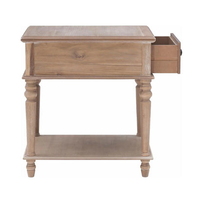 Powell McGhie Single Drawer Indoor End Table with Shelf, 26" Tall, Natural