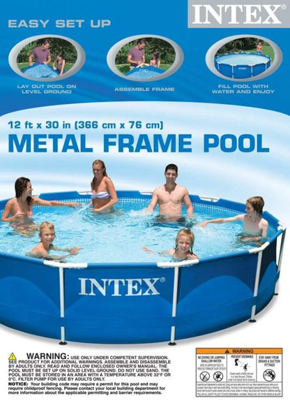 Intex 12 Ft x 30 Inches Metal Frame Set Above Ground Swimming Pool with Filter & Cover