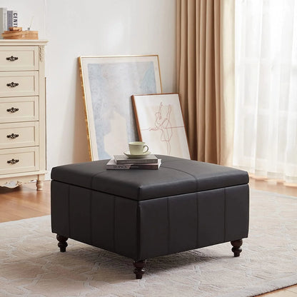 HUIMO Large Square Storage Ottoman Bench, 30-inch Wide Storage Bench Coffee Table with Tufted Oversized, for Living Room (Beige)