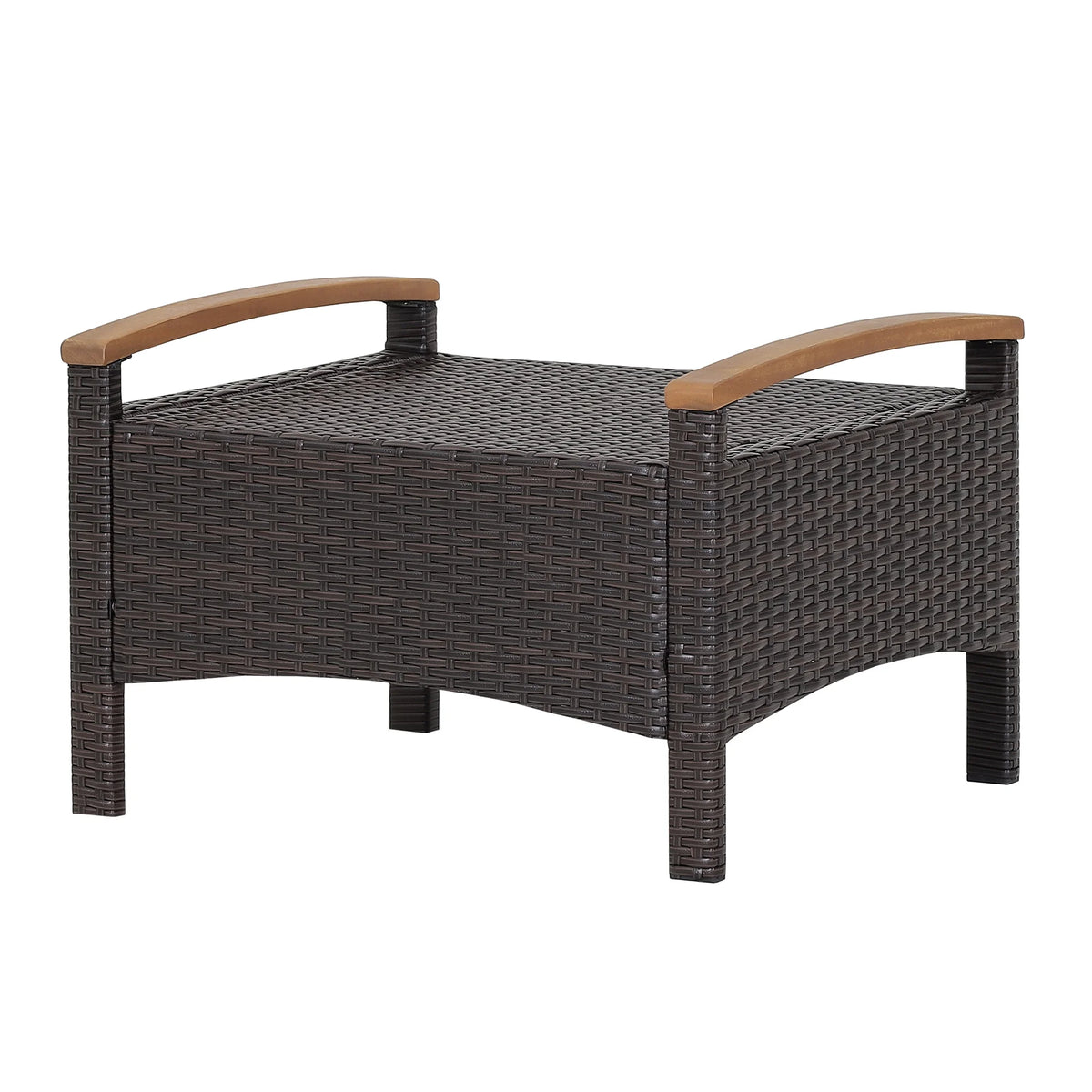 Costway Set of 2 Patio Rattan Ottoman Footrest Cushions Wooden Handle Beige