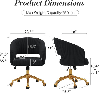 Home Office Swivel Desk Chair, Modern Velvet Vanity Chair, Height Adjustable Armchair with Gold Base, Ergonomic Office Chair for Task Study Computer Room, Beige