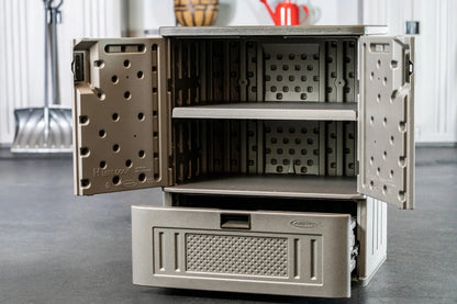 Suncast Single Drawer Resin Base Storage Cabinet, Platinum Metallic