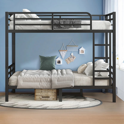 Miniyam Full over Full Metal Bunk Bed Frame with Dual Guardrails and Ladders, Heavy-Duty Quiet Design, Black