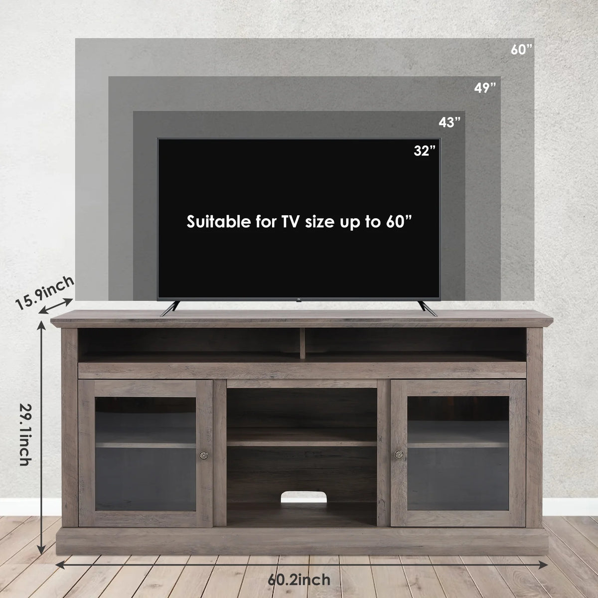 TV Stand for 65 Inch TV, Entertainment Center with Two Glass Barn Doors and Storage Cabinet Table, Farmhouse Style Media Console Table for Living Room(Coffee)