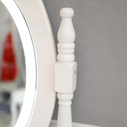 Ktaxon Elegance White Dressing Table Vanity Table and Stool Set Wood Makeup Desk with 4 Drawers & Lighted LED Touch Screen Mirror