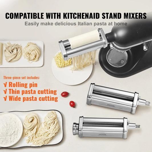 KFFKFF Pasta Maker Attachment for All Kitchenaid Mixers, Kitchen Aid Stand Mixer Set Accessories with 3 Shafts Including Dough Roller Spaghetti Cutter Fettuccine