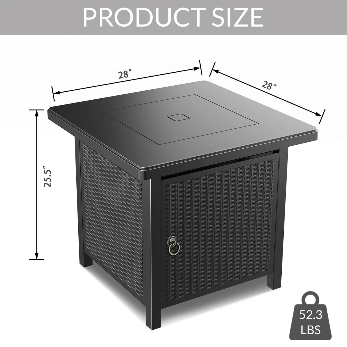 Bali Outdoors 28" Gas Fire Pit Table,  Steel Tabletop Fire Pit Patio Furniture Table, Black