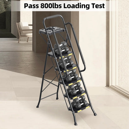 Kingrack 5 Step Folding Ladder for Adults, 800lbs Sturdy Steel  Stool Ladder with Anti-Slip Pedal&Handrail&Tool Tray for Home Kitchen Office