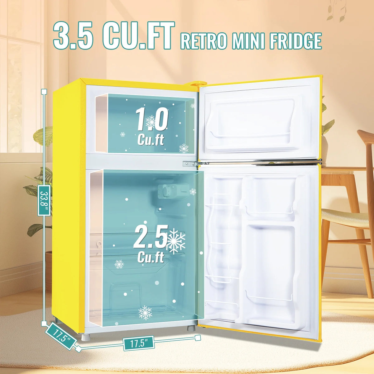 TACOOL Refrigerator with Top Freezer 3.5Cu.ft Two Door Small Mini Fridge with Extra Drink Space for Home Office Dorm Red