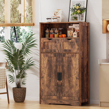 FANGSUM Rattan Storage Cabinet with 2 Drawers & 2 Shelves, Floor Cabinet for Living Room