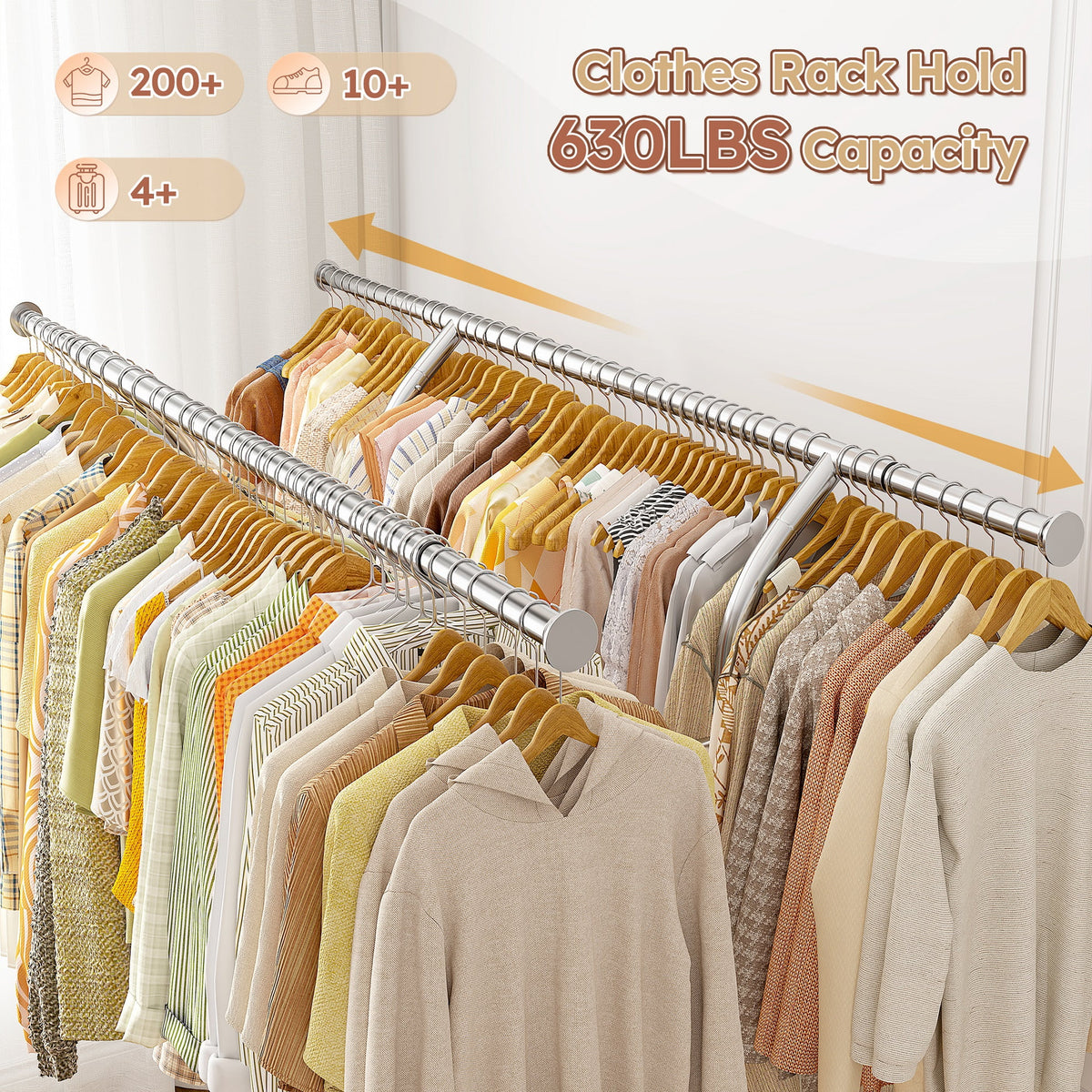 Clothes Rack with Wheels, Heavy-Duty Garment Rack for Hanging Clothes, Adjustable  Freestanding Wardrobe Organizers and Storage with Double Sheves