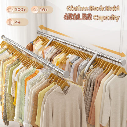 Clothes Rack with Wheels, Heavy-Duty Garment Rack for Hanging Clothes, Adjustable  Freestanding Wardrobe Organizers and Storage with Double Sheves
