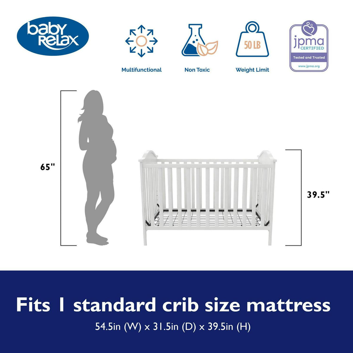 Baby Relax Adele 3-in-1 Convertible Crib. White