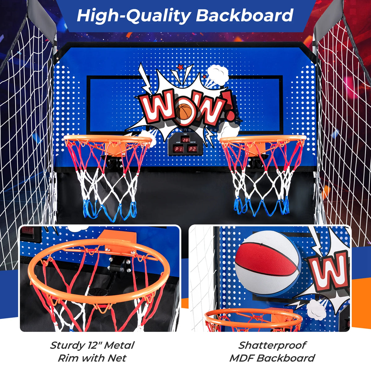 Costway Dual Shot Basketball Arcade Game with 8 Game Modes Electronic Scoring Blue