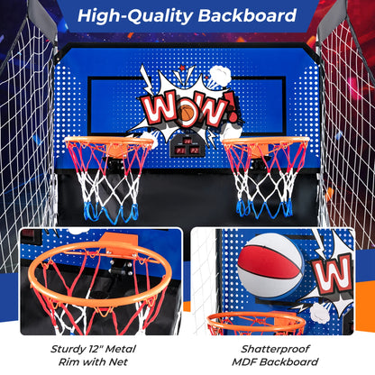 Costway Dual Shot Basketball Arcade Game with 8 Game Modes Electronic Scoring Blue
