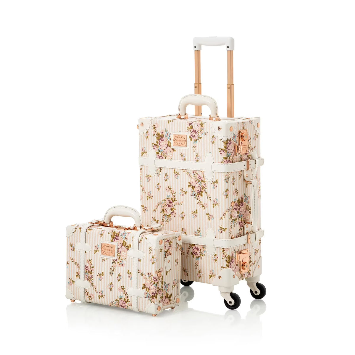 COTRUNKAGE Vintage Trunk Luggage Set TSA Lock Carry On Suitcase for Women (13" & 20", Pink Floral)