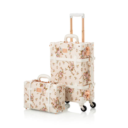 COTRUNKAGE Vintage Trunk Luggage Set TSA Lock Carry On Suitcase for Women (13" & 20", Pink Floral)