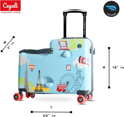 Cegali 2025 Itsy Rider 20" Ride-on Suitcase for Kids with Double Spinner Red Wheels (Green Safari)