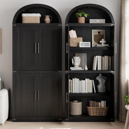 Arched Cabinet Tall Kitchen Pantry, Farmhouse Storage Cabinet Arch Hutch Cabinet, Large Bookshelf with Doors, Arched Bookcase with Cabinet, 5 Tier Kitchen Cabinet for Dining Room
