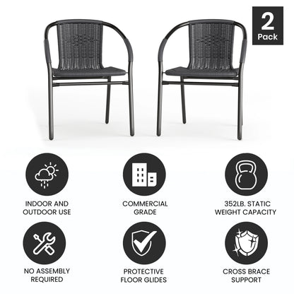 Emma + Oliver Indoor/Outdoor Stacking Rattan Restaurant Patio Chairs, Set of 2, Gray