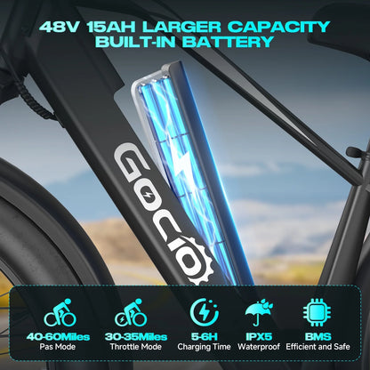 Gocio Electric Bike, 26"x4.0" Fat Tire E-Mountain Bike, Peak 1000W Motor, 28MPH 48V 15Ah Battery Removable Ebike for off Road, Sand, UL2849