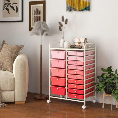 Costway 15 Drawer Rolling Storage Cart Tools Scrapbook Paper Office School Organizer White
