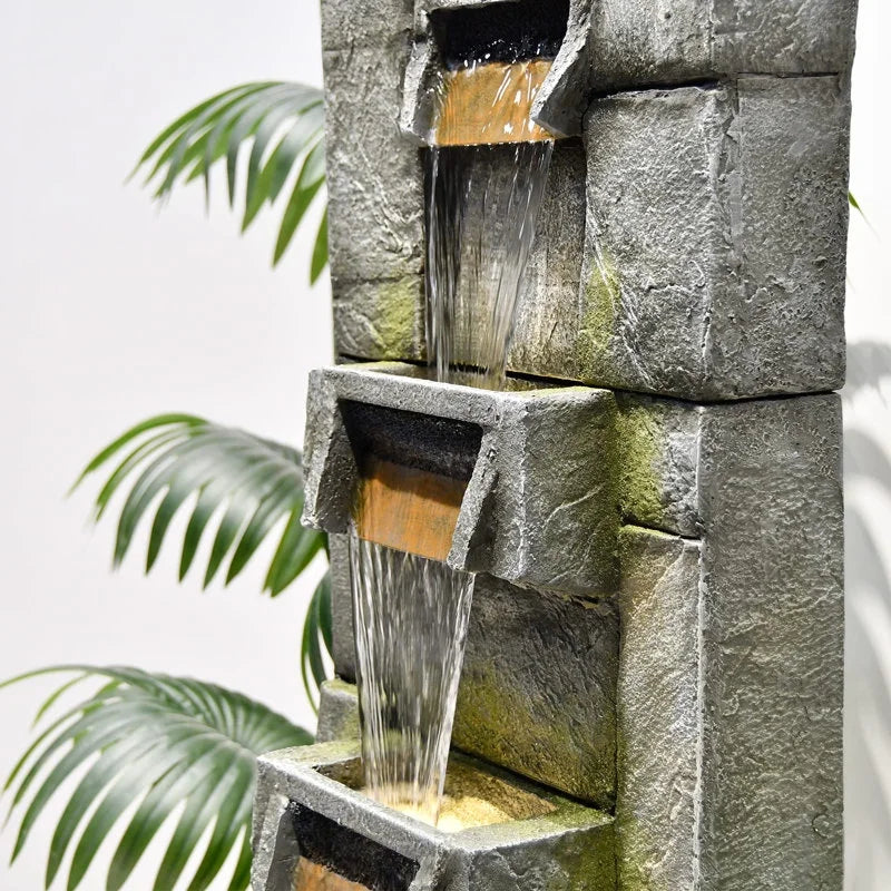 Water Fountain Outdoor Modern Waterfalls Garden Fountains with Lights for Garden, Patio, Backyard, Deck, Porch and Home Art Decor