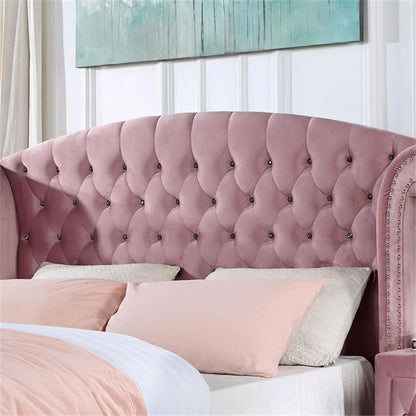 FOA Cyndi 3pc Pink Fabric Bedroom Set- Full + 2 Nightstands and Care Kit