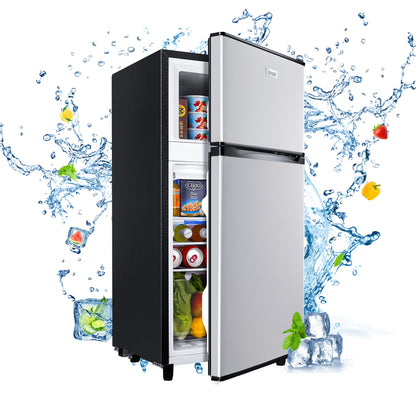 WANAI 3.5 Cu ft Two Door Mini Fridge, Silvery