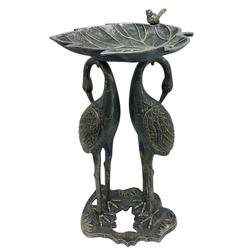 Oakland Living Corporation Cast Aluminum 30-in Twin Crane Bird Bath with Leaf Bowl Antique Pewter