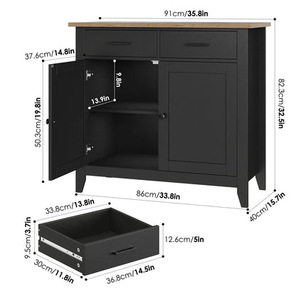 Homfa Entryway Cabinet, Kitchen Storage Cabinet, Farmhouse Buffet Sideboard with 2 Drawers and 2 Doors,Coffee Bar with Storage for Dining Room Living Room,White